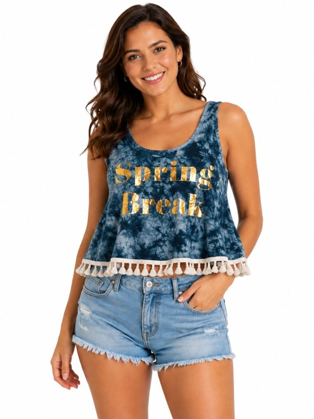 Charlotte Russe Blue Tie-Dyed Spring Break Cropped Tank Top